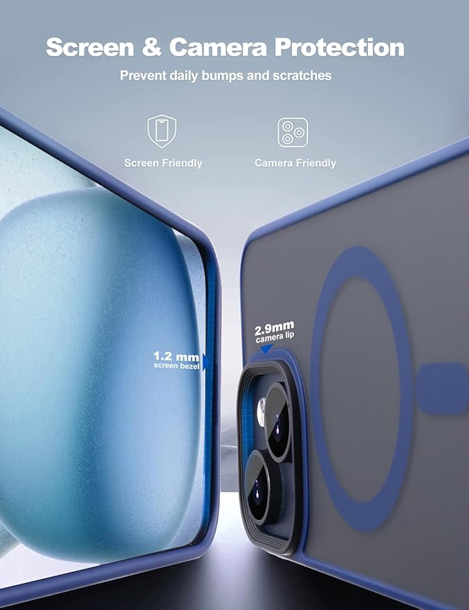 Tigowos for iPhone 15 Plus&iPhone 14 Plus Phone Case Fits MagSafe 10FT Drop Resistant Matte Skin Feeling Back Cover for iPhone 15 Plus&iPhone 14 Plus Case，Deep Blue