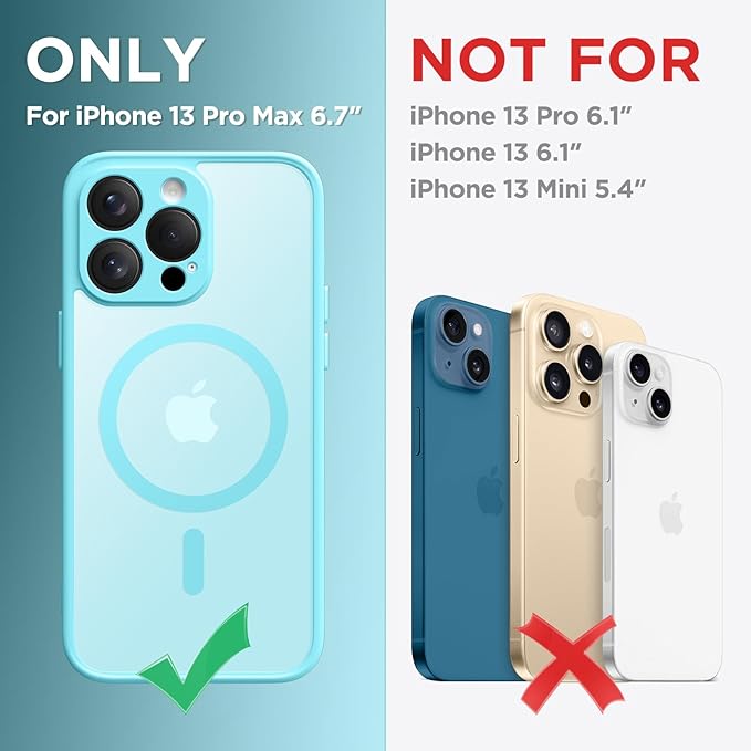 CAPRRO Magnetic for iPhone 13 Pro Max Case, [Compatible with MagSafe] [Full Camera Protection] Shockproof Protective Slim Translucent Matte Phone Case for iPhone 13 Pro Max 6.7'', Turquoise Blue