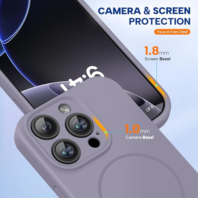 Miracase Magnetic for iPhone 16 Pro Max Case, [Soft Anti-Scratch Microfiber Lining], Compatible with MagSafe, Liquid Silicone Case Shockproof Drop Protection Phone Case for 16 ProMax,Lavender Gray