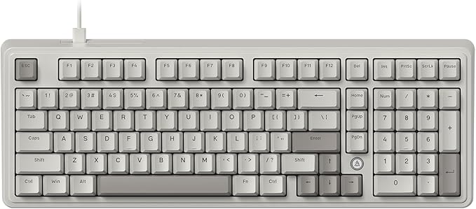 FIRSTBLOOD ONLY GAME. AK980 Retro Mechanical Keyboard - 101-Key Hot-Swappable Gasket Mount Wired Keyboard with Pre-Lubed Red Switches, Anti-Ghosting, for Office & Quiet Typing (Grey-White)