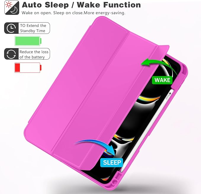 ZryXal iPad Pro 11 Inch Case (M5) 2025/ (M4) 2024 (Model: A2836/A2837/A3006), Trifold Stand Smart Cover with Pencil Holder and Soft TPU Back, Auto Wake/Sleep (Deep Pink)