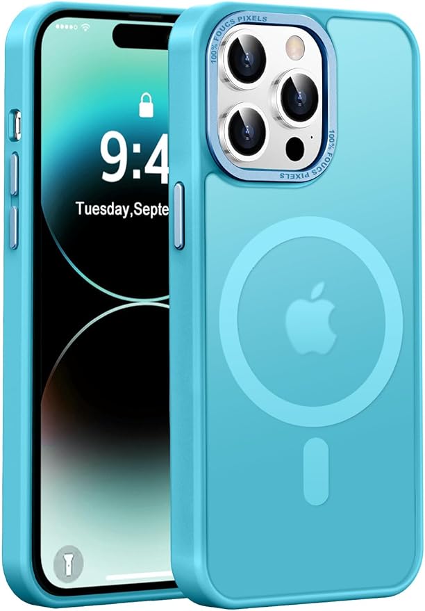 Newfuture Designed for iPhone 14 Pro Max Case with Magnetic [13 FT Military Drop Protection] [Compatible with Magsafe] Slim Translucent Matte Shockproof with Anti-Fingerprint Phone Case, Lake Blue