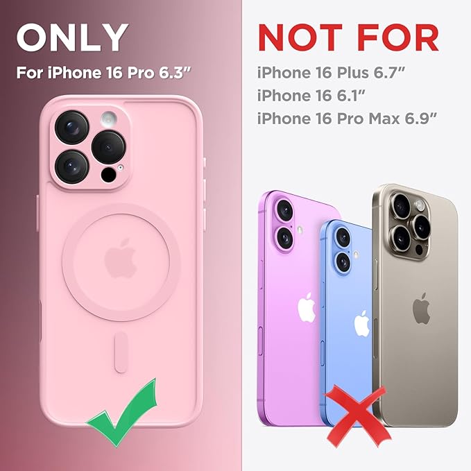 CAPRARO Magnetic Compatible with iPhone 16 Pro Case, Upgraded [Full Camera Protection] [Compatible with MagSafe] Protective Translucent Matte Women Girl Phone Case Cover, Peach Pink