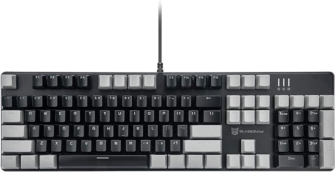 Merdia LED Backlit Full Size Wired Mechanical Gaming Keyboard | Black Switch 104 Keys US Layout Hot Swappable Full Size Mechanical Keyboard | White LED Backlit PC Gaming Keyboards (Black & Grey Color)