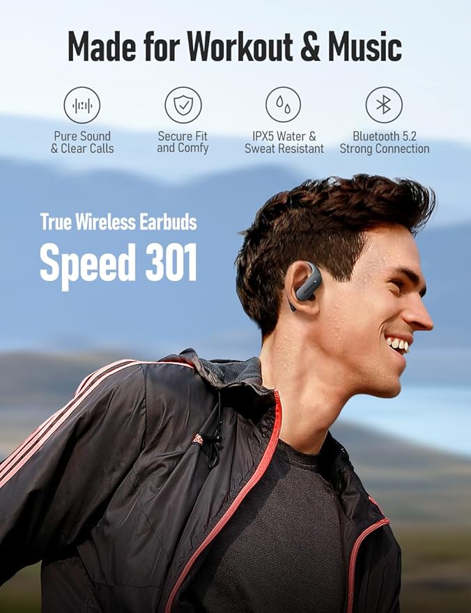 Audiovance Speed 301 Wireless Earbuds Bluetooth Headphones for Workout Running Sports, Secure & Comfort Fit Ear Buds for iPhone and Android (SP301)