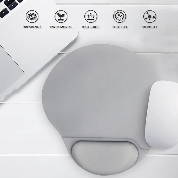 Ergonomic Mouse pad with Wrist Support,Cute Mouse Pad with Wrist Rest,Comfortable Mouse Pad for Home Office Gaming Working Computers Laptop,Pain Relief with Non-Slip PU Base (Gilver)