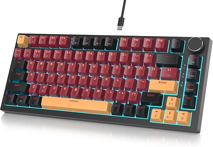 Fogruaden Wired 75% Percent Hot Swappable Mechanical Keyboard, Red Switch, TKL Mechanical Keyboard, Gasket Mount, RGB Backlit Compact Gaming Keyboard with Volume Knob(RedSamurai)