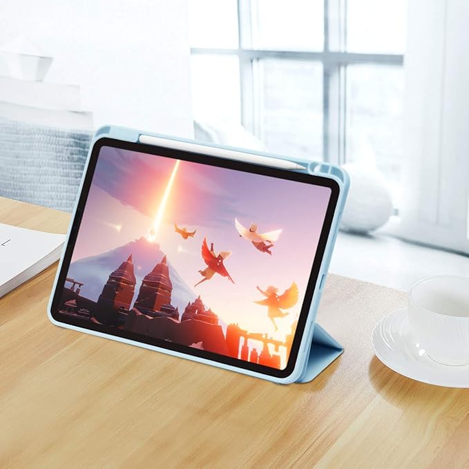 Case for iPad Pro 11 Inch 4th/3rd/2nd Generation 2022/2021/2020 with Pencil Holder [Support iPad 2nd Pencil Charging] Slim Trifold Stand Smart Protective Cover, Auto Wake/Sleep(Light Blue)