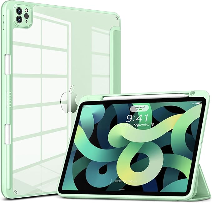 VIKESI for iPad Pro 11 Inch 4th/3rd/2nd/1st Generation Case, iPad Air 11-inch / 5th / 4th Generation Case with Clear Back,Pencil Holder,Auto Sleep/Wake,Camera Protection,Green