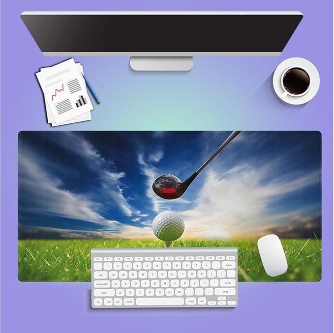 Large Gaming Mouse Pad (31.5" x 15.8") - Golf Club Themed Macro Photography Print of Lofter and Ball on Tee Sports, Extra XXL Office Accessories, Premium Stitched Anti-Slip Office Desk Mat