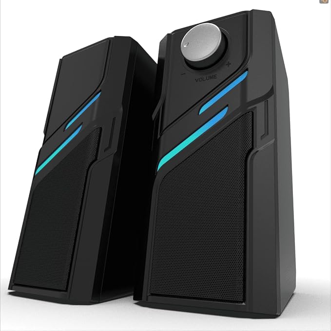 LENRUE Computer Speakers for Desktop PC with Easy Knob, Clear Powerful Sound, Touch Lights, Plug and Play for Computer Desktop PC, Monitors, Laptop (USB & AUX)