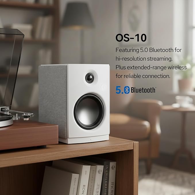 HiVi-Swans OS-10 HiFi Stereo Speakers, Bluetooth 5.0 Active Computer Bookshelf Speakers - 4'' Dynamic Woofer, Powered Desk Speakers 62w RMS with Touch Control for PC/Phone/TV - White