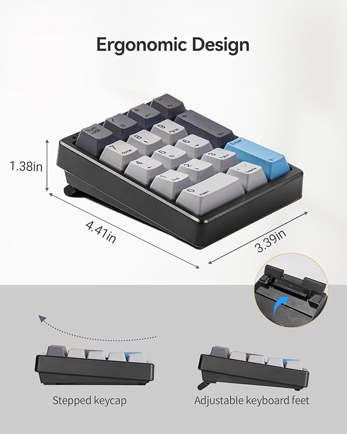 Kisnt KN17 Wired Mechanical Number Pad- 17 Keys Hot Swappable Numpad with White Backlight& PBT Keycaps for Laptop PC Compact Keyboards (Black, Brown Switch)