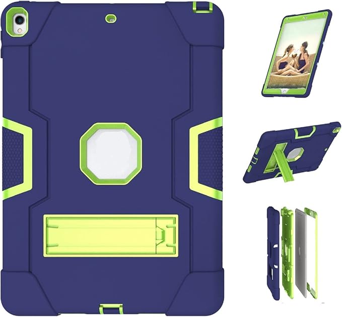 3 in 1 Hybrid Case for iPad Air 3 10.5" & iPad Pro 10.5" - Heavy Duty Rugged Stand, Shockproof, Anti-Slip, Anti-Scratch, Blue/Yellow Green
