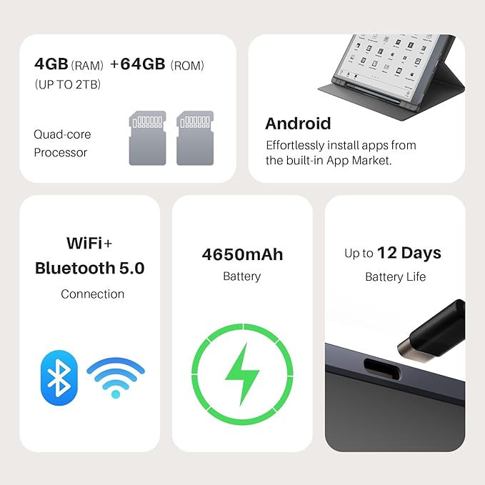 Huion Ink EB1011 E Ink Tablet 10.3" Digital Notebook with Dual Front Light Full- Laminated Anti-Glare Glass Battery-Free Pen 8192 Pressure Handwritten-to-Text for Reading, Writing & Note-Taking