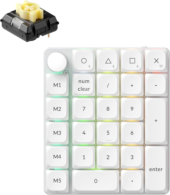 Keychron K0 Max QMK Wireless Custom Number Low-Profile RGB Backlit (Hot-Swappable) Banana Switch Keypad, 2.4 GHz & Bluetooth 5.3 Connection, 1000Hz Polling Rate - White