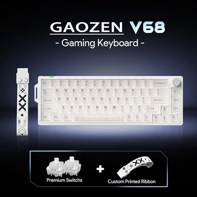68% Gaming Mechanical Keyboard with RGB Backlit Wired Volume Knob Keyboard Gasket Mount with PBT Keycaps,8000 Hz Polling Rate, Hall Effect Cream Switches, Hot-Swap, for FPS Games (Cream White)