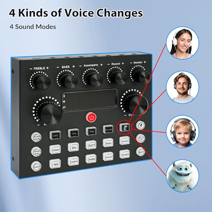 Podcast Equipment Bundle for 2, Audio Interface with BM-800 Condenser Microphone, V8s Sound Card with Voice Changer, Podcast Equipment for Podcasting, Recording, Singing, Streaming, Gaming