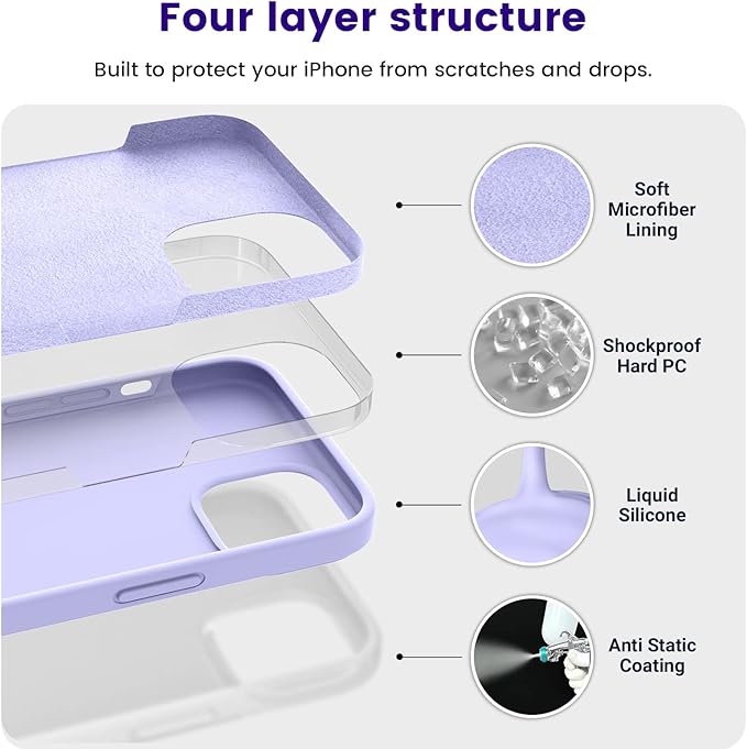 OTOFLY Designed for iPhone 13 Case, Silicone Shockproof Slim Thin Phone Case for iPhone 13 6.1 inch Light Purple