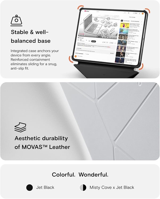 MOFT Dynamic Folio Case for iPad Pro 11"(4th/3rd/2nd/1st Gen.2022/2021/2020/2018)- [Reinforced Corner Protection] Stable Slim Magnetic Stand with 20+ Viewing Angles, Misty CovexJet Black
