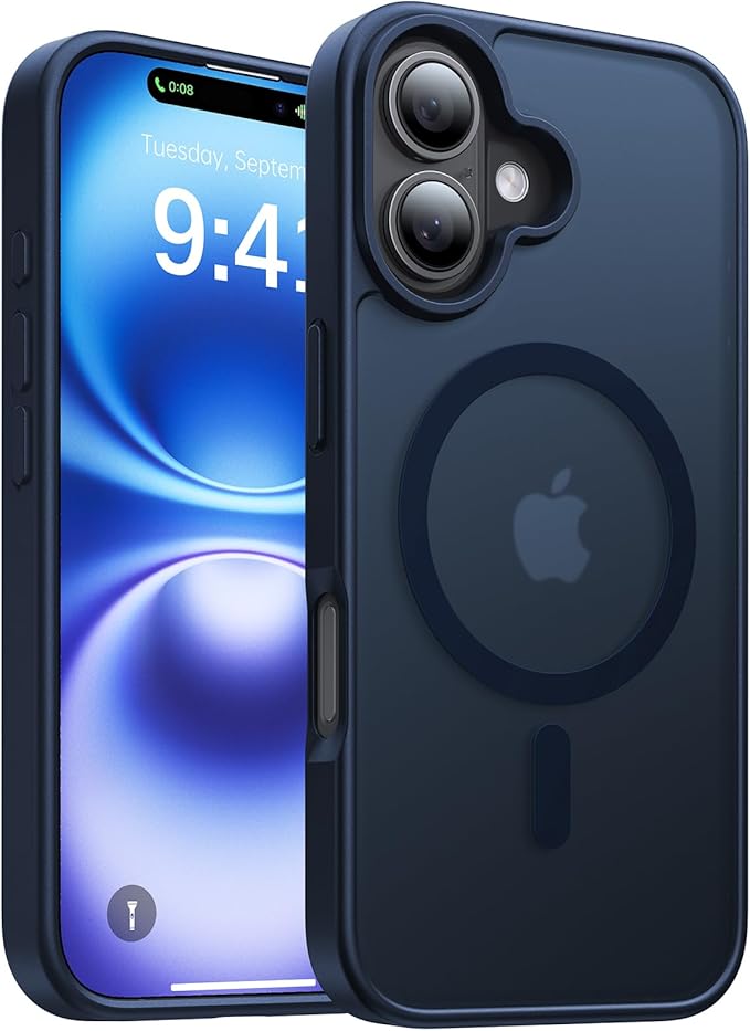 Magnetic for iPhone 16 Case, [Compatible with MagSafe][Military-Grade Drop Protection][Anti-Yellowing] Shockproof Protective Translucent Matte Cover for iPhone 16 Phone Case,Midnight Blue