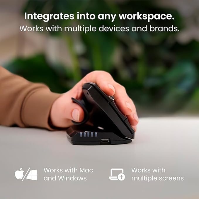 Contour Unimouse Ergonomic Vertical Mouse Adjustable 35°-70° Tilt Angle, 6 Programmable Buttons for Productivity, Customizable Thumb Rest for Wrist Pain Relief | Plug & Play Mac/PC - Wireless - Left