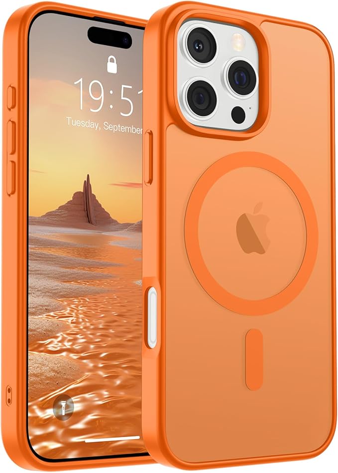SUPFINE Magnetic for iPhone 16 Pro Case (Compatible with MagSafe) (Military Grade Drop Protection) Translucent Matte Shockproof Phone Cover,Starry Orange