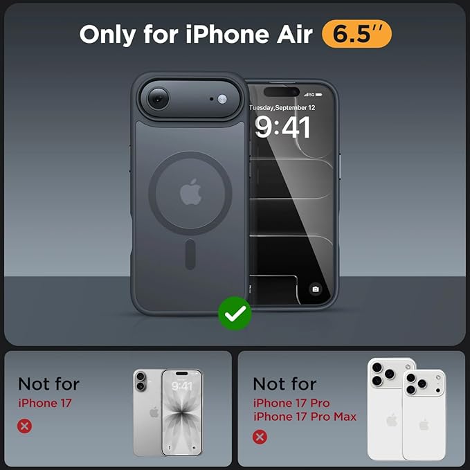 Miracase Magnetic for iPhone Air Case with Screen Protector(Compatible with MagSafe), Slim Thin Translucent Matte Military-Grade Protected Phone Cover for iPhone 17 Air 6.5", Space Black