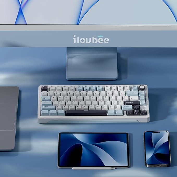 iLovBee B75 Wireless Mechanical Keyboard, Creamy 75% Percent RGB Gaming Keyboard with Knob, Bluetooth/2.4GHz/USB Wired Hot Swappable Keyboards, Gasket Mounted PBT Keycaps, Pre-Lubed Linear Switches