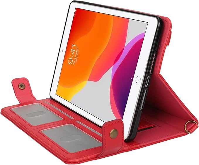 Handbag Case for Apple iPad 5/iPad 6 9.7", iPad Air 1st/2nd Generation Cases, Techcircle Folio Stand Crossbody Wallet Case with Pencil Holder, Hand Strap & Shoulder Strap Soft Protective Cover, Red