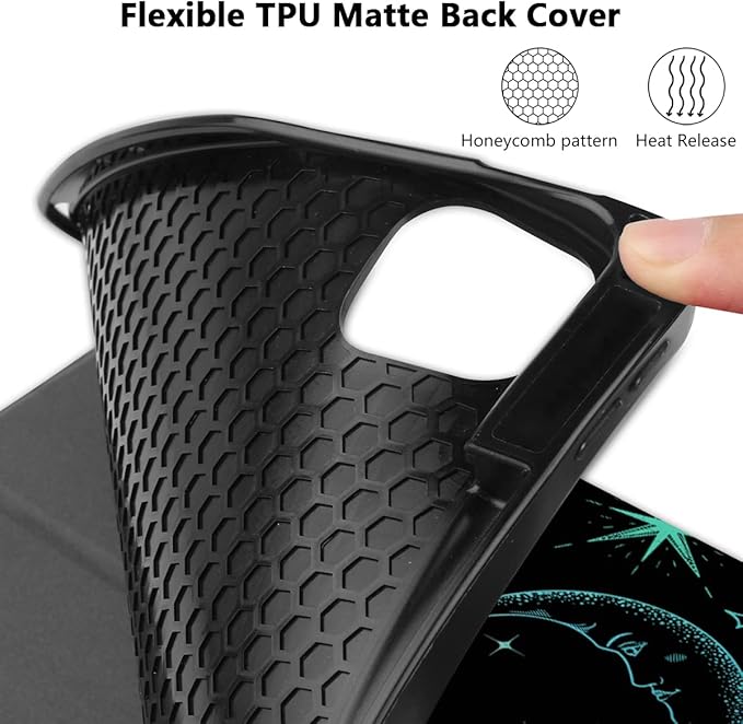 DONGKE Case for 2022/2021/2020/2018 iPad Pro 11 inch Gen 4/3/2/1 - Slim Protective Case - Built in Pencil Holder Support Charging - Trifold Stand & Sleep/Wake Cover - Sun & Moon