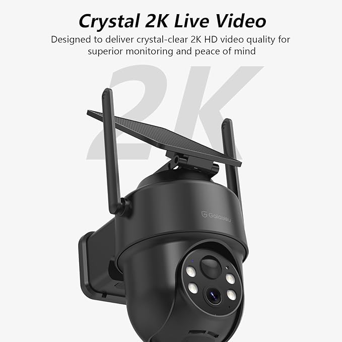 GALAYOU 2K Cameras for Home Security-2.4G WiFi Outdoor Camera Wireless Solar/Battery Powered, 360° PTZ Color Night Vision, PIR Detection, SD/Cloud Storage, Waterproof, Work with Alexa, R1 2P Black