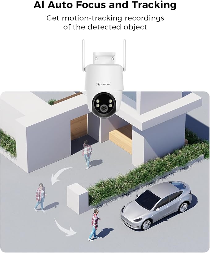 COCOCAM 24/7 Recording AOV WiFi Security Camera Outdoor Wireless with 10000mAh Battery 8W Solar Panel, 2K PTZ, 30 Meters Night Vision, AI Detection, AI Tracking, Two-Way Audio