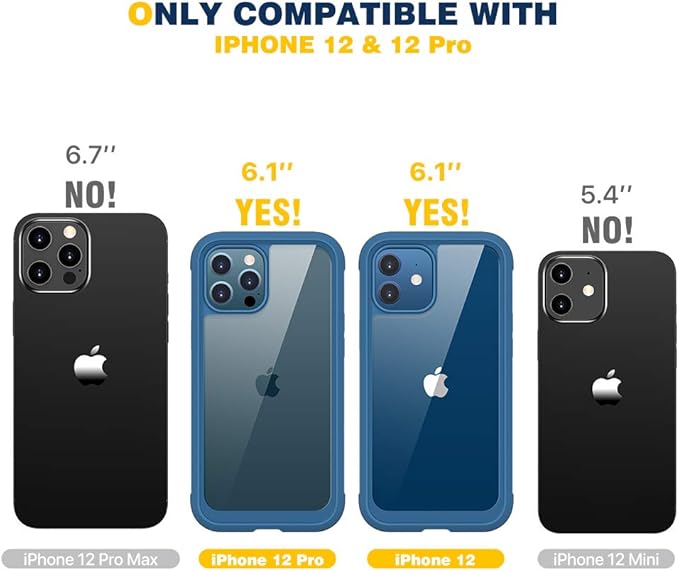 Diaclara Designed for iPhone 12/12 Pro Case, Full Body Rugged with Built-in Touch Sensitive Anti-Scratch Screen Protector, Soft TPU Bumper Case for iPhone 12/12 Pro 6.1" (Blue)