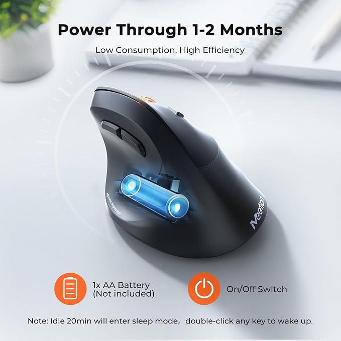 MEETION New Ergonomic Mouse Wireless, Bluetooth Vertical Mouse with 3 Multi-Device for Bluetooth(5.3 * 2), 4 DPI 1200-3200 Ergo Mice for Windows/Mac/PC/Laptop/Computer(Large Hands)
