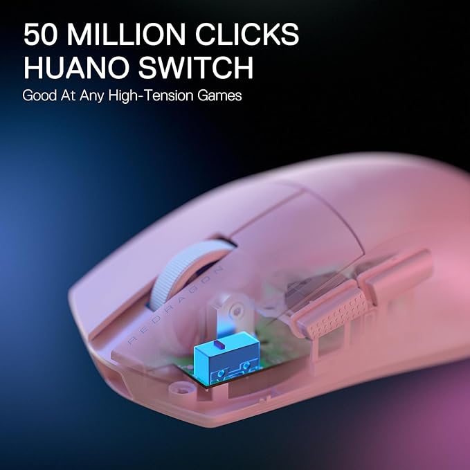 Redragon M916 PRO 3-Mode Wireless Gaming Mouse, 55G Ultra-Light 26K DPI Mouse w/Ergonomic Natural Grip Build, Full Programmable Buttons, Software Supports DIY Keybinds & DPI (1K Hz, Pink)