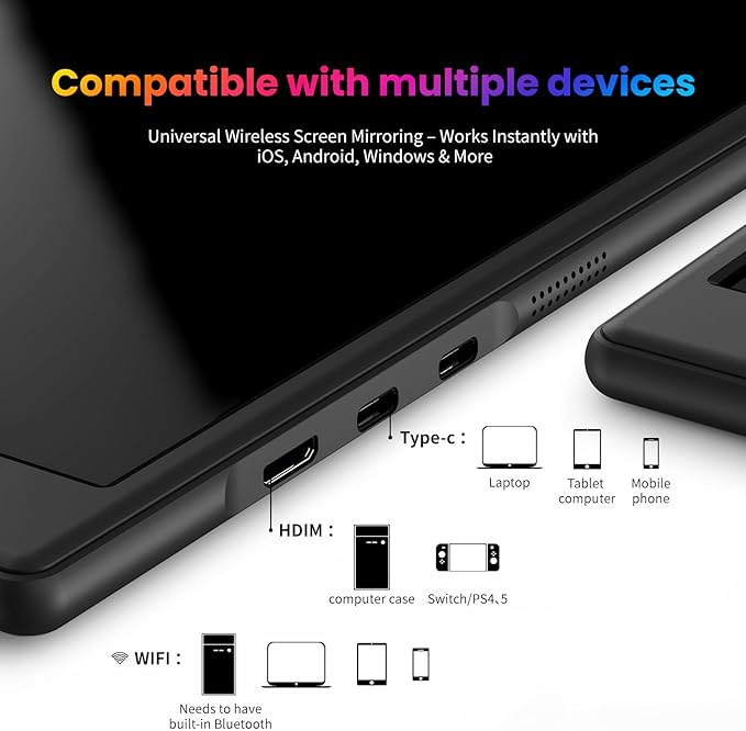Wireless Portable Monitor, 15.6" 1080p FHD 60Hz Wireless Monitor for Laptop with Auto Rotation, Second Travel Portable Screen for PS4/5/Switch/MAC/Phone