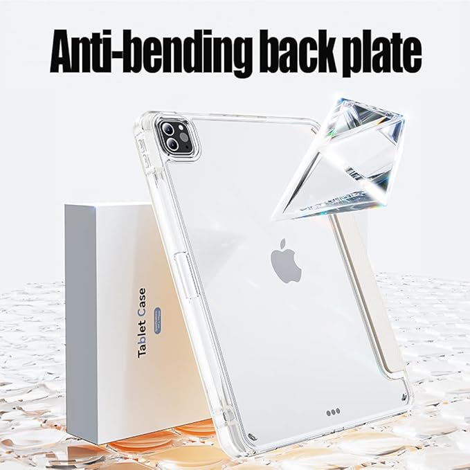 Case for iPad Pro 11 Inch 4th/3rd/2nd Generation (2022/2021/2020) with Pencil Holder, Multi-Angle Trifold Stand, Auto Wake-Sleep, Protective Clear Acrylic Backshell, Slim Smart Cute Cover (Cream)