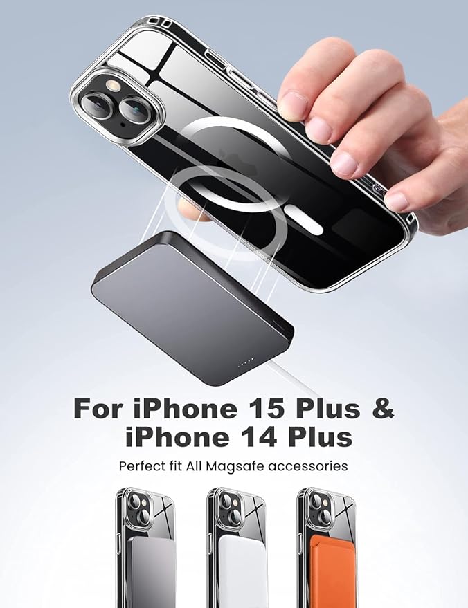 Tigowos Compatible with iPhone 15 Plus&iPhone 14 Plus Phone Case [Fits MagSafe][10FT Drop Resistant] Crystal Clear Shockproof Slim Fit for iPhone 15 Plus&iPhone 14 Plus Case，Clear