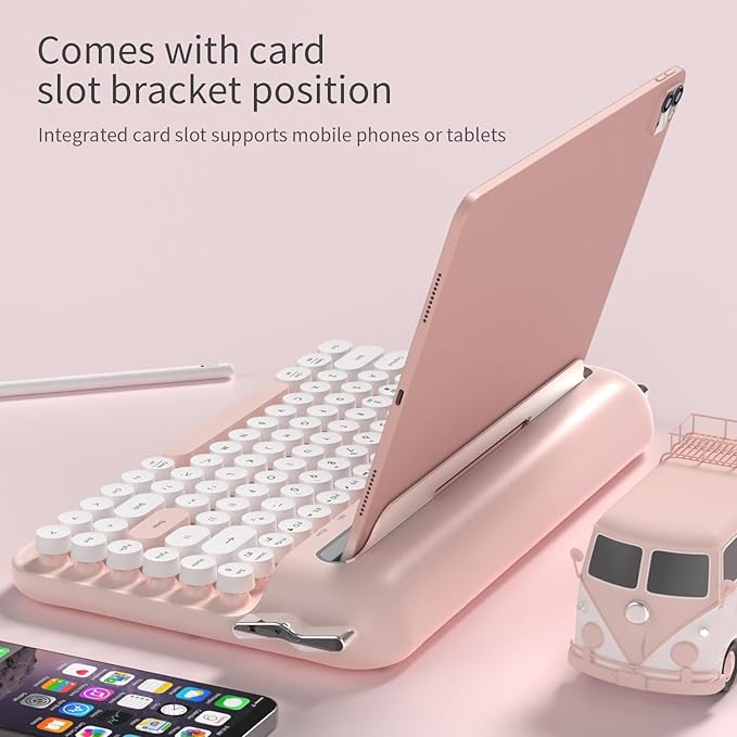 Ajazz AF84 Wireless Membrane Silent Typewriter Keyboard, Bluetooth/2.4G Dual-Mode Connection, Cute Retro Aesthetic Design with Integrated Stand for Tablet, Phone, PC and Win/Mac/Android Yellow
