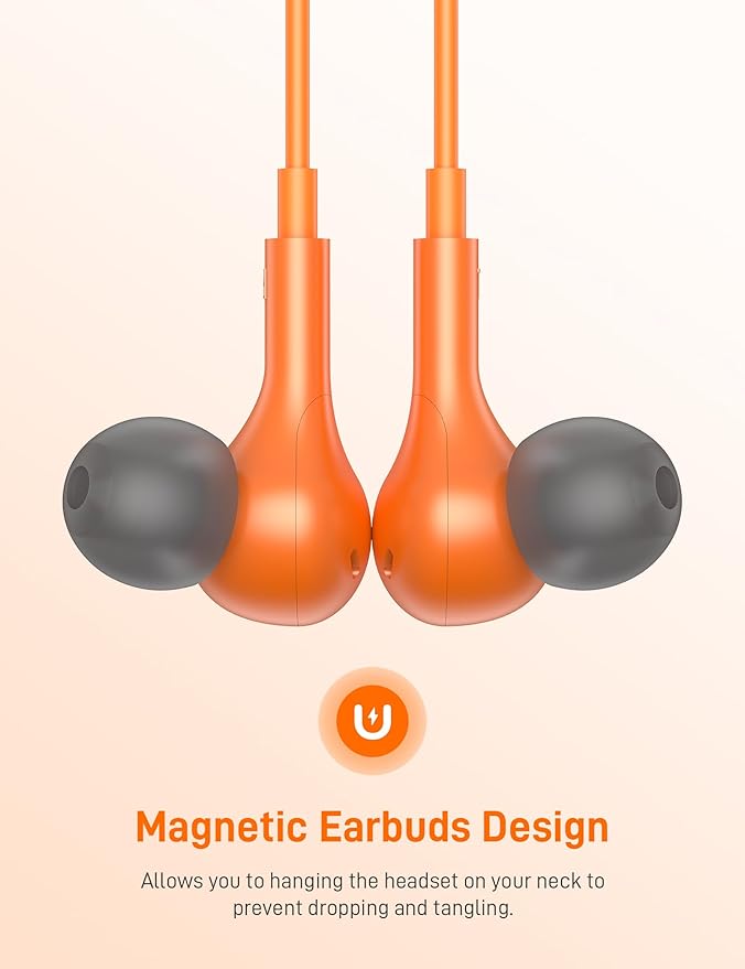 iMangoo for Apple USB C Wired Headphones, Hi-Fi Sound Corded Earbuds, Ergonomic Small in Ear Buds for iPhone 17 Pro Max/17e/16 Plus/16e/15, for Samsung S26/S25 Ultra/for Pixel Type C Earphones Orange