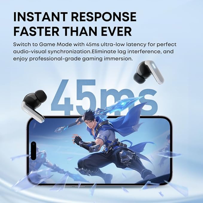 Langsdom Zeta True Wireless ANC Earbuds – Bluetooth 6.0, Hybrid Dual‑Mic Noise Cancellation, 6.5 h Playback / 26 h Total, IP54 Sweat‑Resistant (Grey)