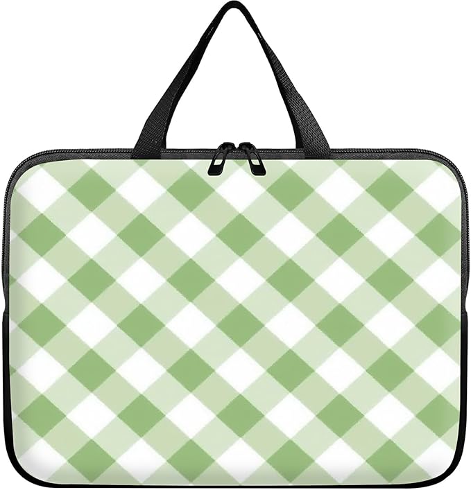 Laptop Sleeve Case Bag 13 inch, Green and White Checkered Slim Carrying Case Handbag Travel Laptop Bag for 13 inch MacBook Air M3/M2/Pro M2/ 13" iPad Pro/Air M4/M2 2024