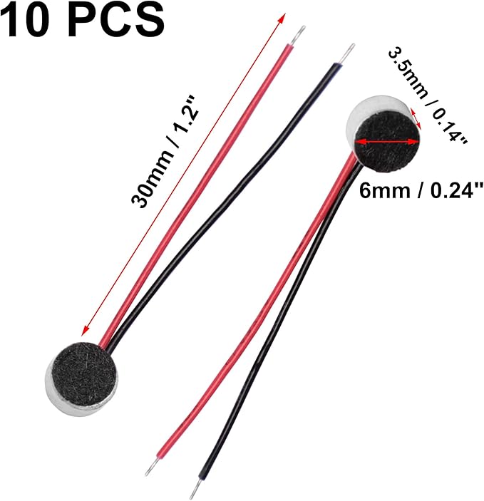 uxcell 10Pcs 6mm x 3.5mm 2-Wire Electret Condenser Microphone with 3.5mm Jack, High Sensitivity Stereo Mic for Recording Devices, Electronics, DIY Projects