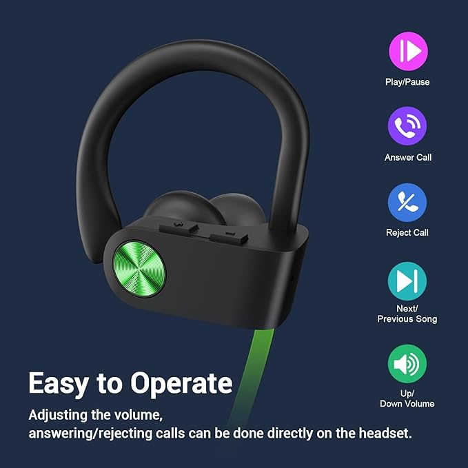 POIUZET Bluetooth Headphones, IPX7 Waterproof Wireless Sports Earbuds, HiFi Bass Stereo Earphones with Noise Cancelling Mic, 12 Hrs Playtime Headsets in-Ear, Running Headphones for Workout Gym