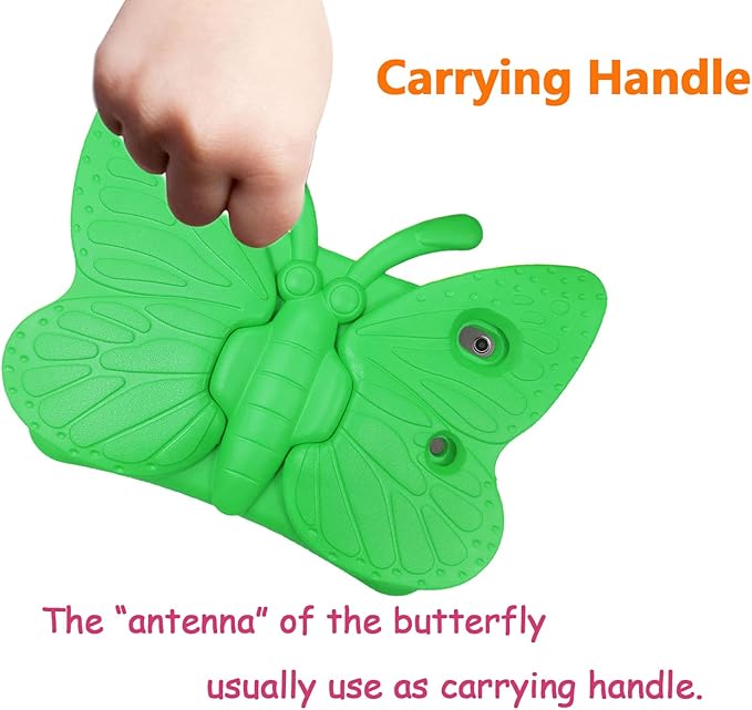 iPad 9th 8th 7th Generation Case Kids Girls, Cute Butterfly Shockproof EVA Foam Super Protection Stand Cover for iPad 2021 2020 2019 10.2" and iPad Air 3 Pro 10.5" - Green