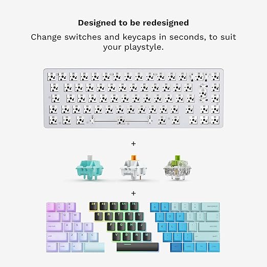 GLORIOUS Gaming GMMK 2 Compact 65% Barebones (Frame Only) - Mechanical Gaming Keyboard Frame, Compact TKL Size (65%), Aluminium, Customisable, Per Key RGB, American QWERTY Layout - White