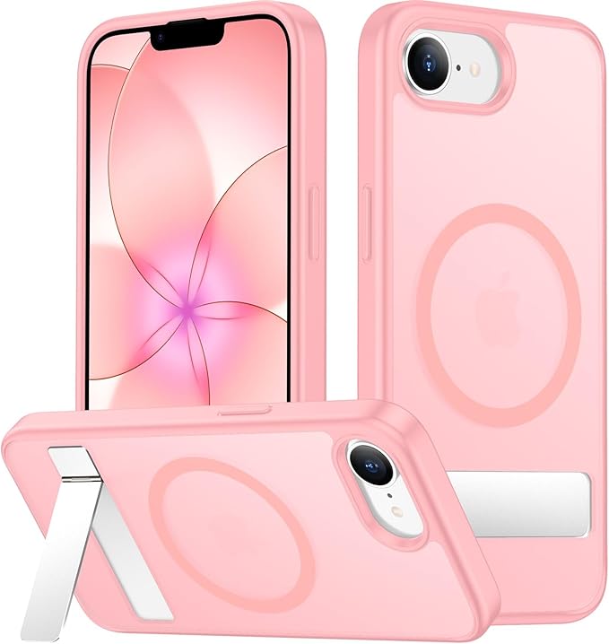 SPIDERCASE Magnetic for iPhone 17e Case for iPhone 16e Case, with [3 Stand Ways] [Military Grade Drop Protection] Invisible Stand Shockproof Slim Case for iPhone 17e/16e 6.1 inch, Light Pink