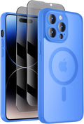 Symcele Designed for iPhone 14 Pro Max Case, Compatible with MagSafe, with Privacy Screen Protectors X2, [Camera Protection] [15FT Military Drop Protection] Shockproof Phone Case, 6.7", Blue