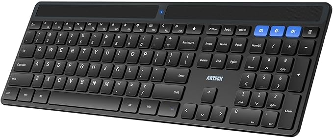 Arteck Solar Bluetooth Keyboard, Universal Multi-Device Full Size Wireless Keyboard for Windows iOS Android Computer Desktop PC Laptop Surface Tablet Smartphone Rechargeable Battery